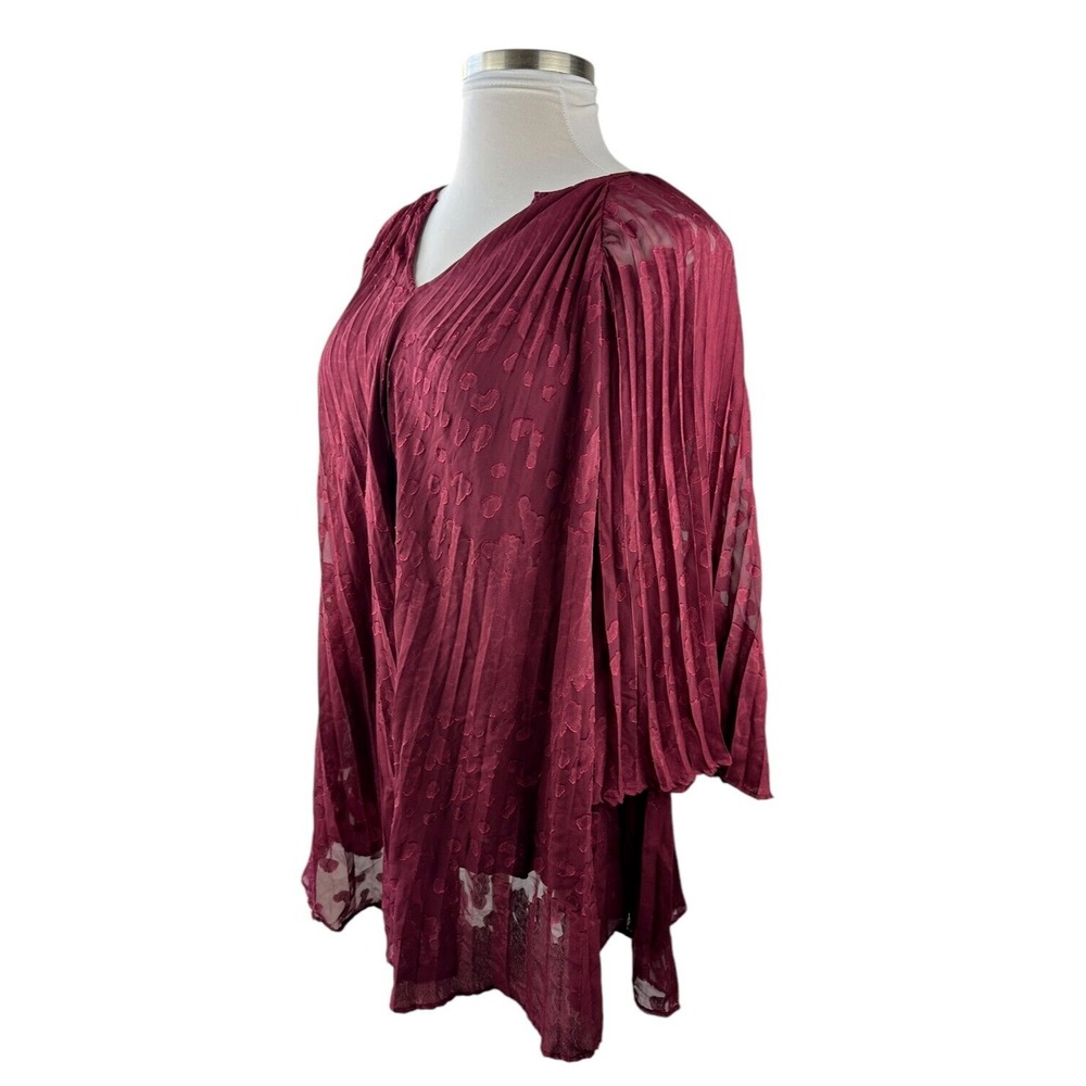 by Anthropologie Toulon Pleated Mini Dress Boho Burgundy Maroon XS Fall Autumn - Picture 8 of 12